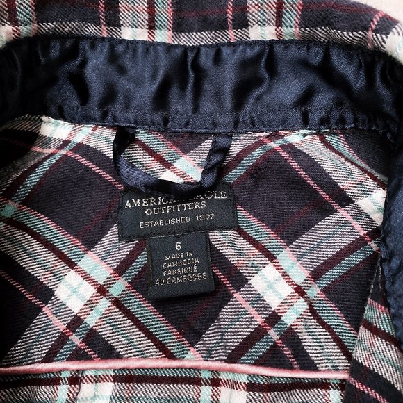 American Eagle Blue Button Up Plaid Shirt - Picture 7 of 8